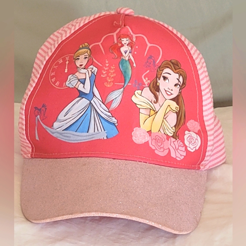 Disney Princess Pink Baseball Cap Hat Belle, Ariel, Cinderella.Pre-loved